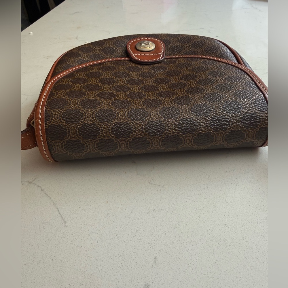 Vintage CELINE Macadam Crossbody Saddle Bag Brown PVC Leather Trim Paris - Picture 10 of 16
